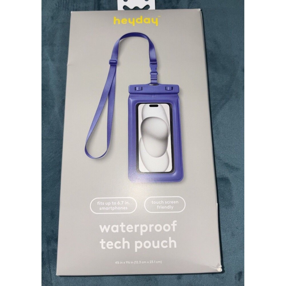 heyday Blue Waterproof Touchscreen Tech Pouch w/ Lanyard Fits Up to 6.7 in